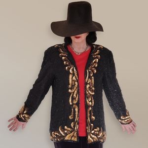 Vintage black gold sequin jacket